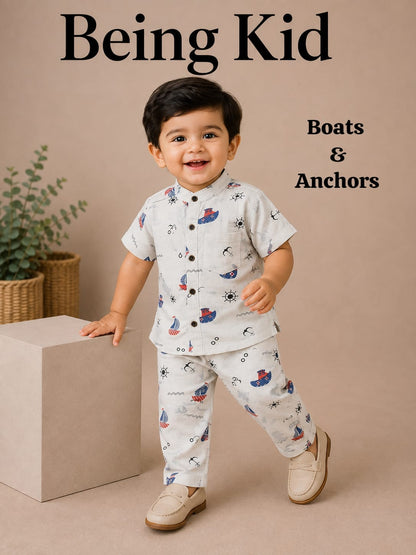 Chinese Collar Muslin Pant Sets for Boys | 6m to 18m