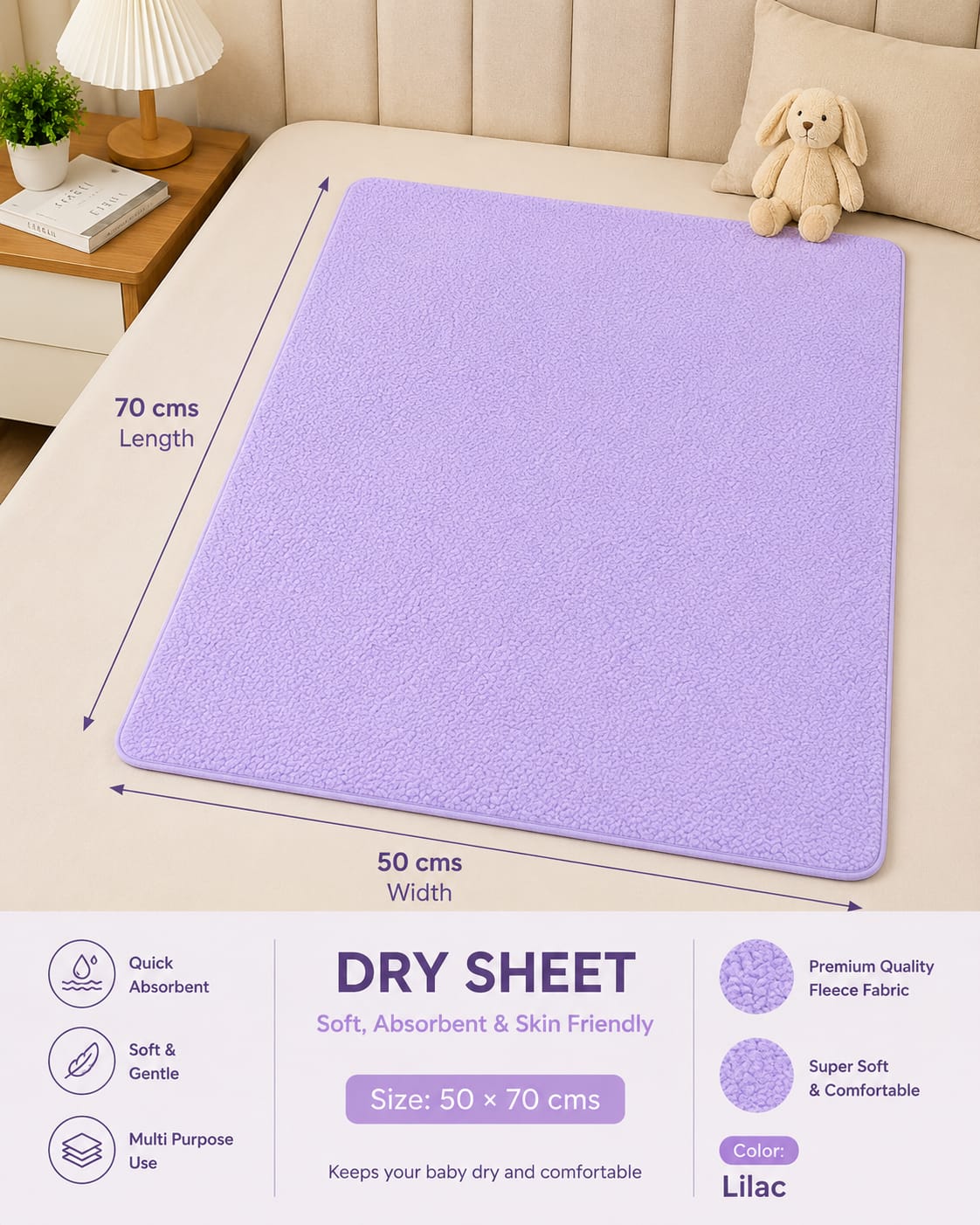Waterproof Baby Dry Sheet 50*70cms (20*28 inches) Extra Absorbent, Quick Dry Sheet, Bed Protection