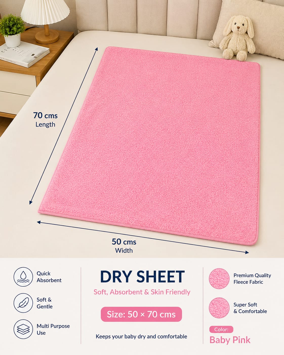 Waterproof Baby Dry Sheet 50*70cms (20*28 inches) Extra Absorbent, Quick Dry Sheet, Bed Protection