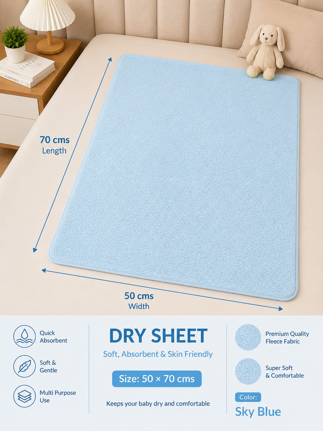 Waterproof Baby Dry Sheet 50*70cms (20*28 inches) Extra Absorbent, Quick Dry Sheet, Bed Protection