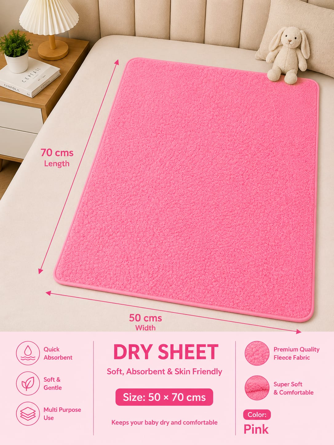 Waterproof Baby Dry Sheet 50*70cms (20*28 inches) Extra Absorbent, Quick Dry Sheet, Bed Protection