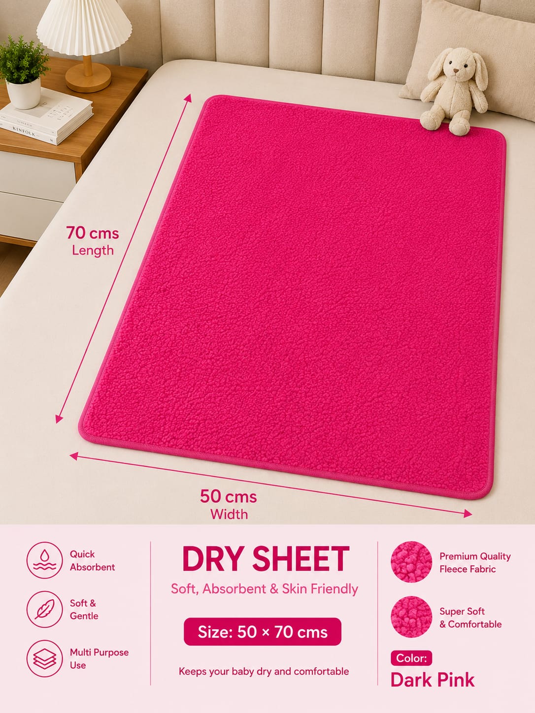 Waterproof Baby Dry Sheet 50*70cms (20*28 inches) Extra Absorbent, Quick Dry Sheet, Bed Protection