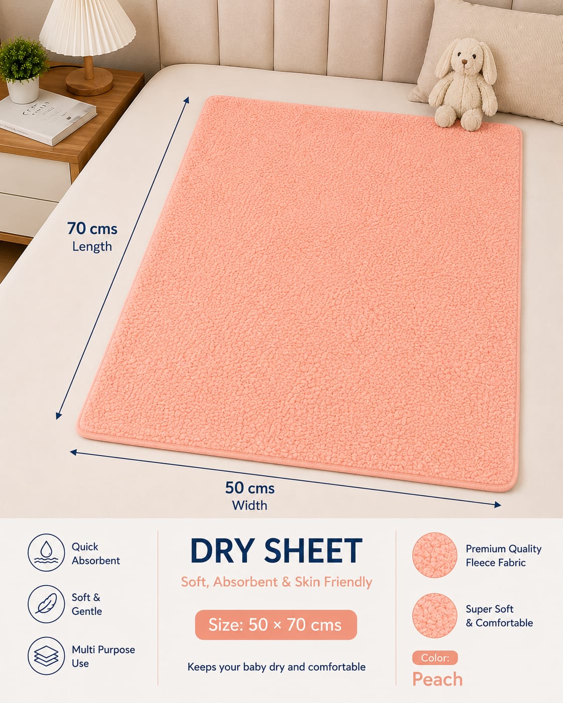 Waterproof Baby Dry Sheet 50*70cms (20*28 inches) Extra Absorbent, Quick Dry Sheet, Bed Protection