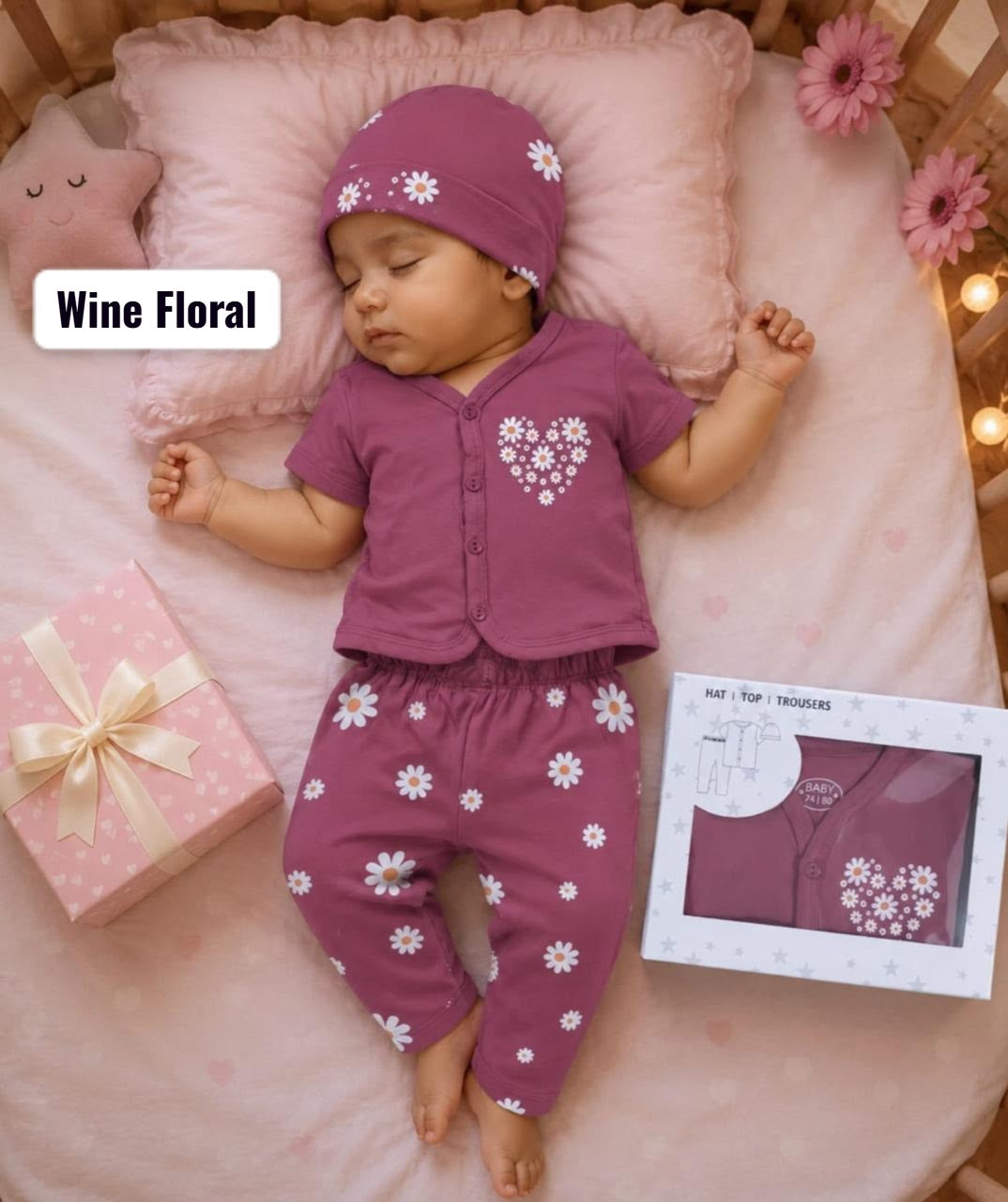 Cute and Cozy Baby  3-Pice Suit - Hat, Top and Trousers,New born To 9 Months, unisex