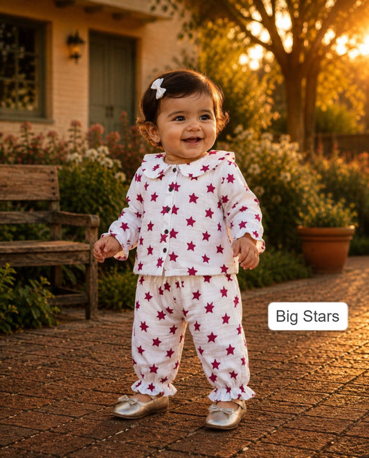 Muslin Ruffle Collar & Frill Pant Co-ord Sets for 9m to 3yrs| Extra Stylish Edition