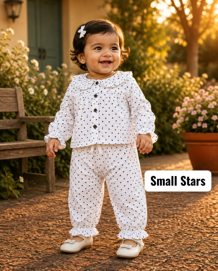Muslin Ruffle Collar & Frill Pant Co-ord Sets for 9m to 3yrs| Extra Stylish Edition
