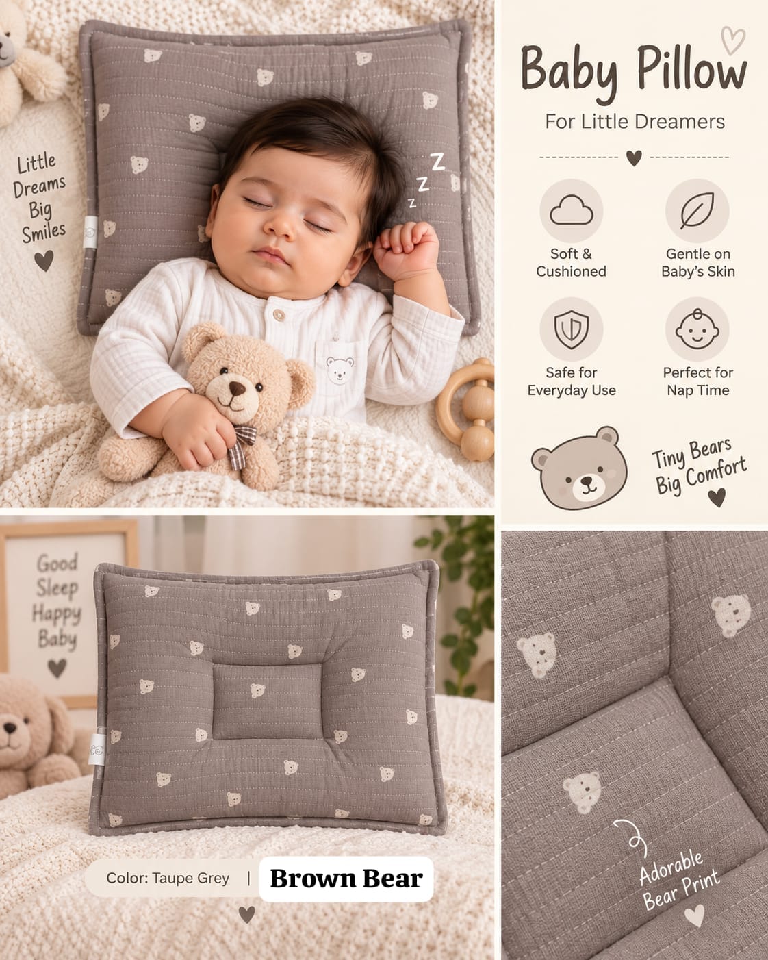 Soft Baby cushioned Flat Head Pillow | Soft & Gentle Support for Newborns to toddlers
