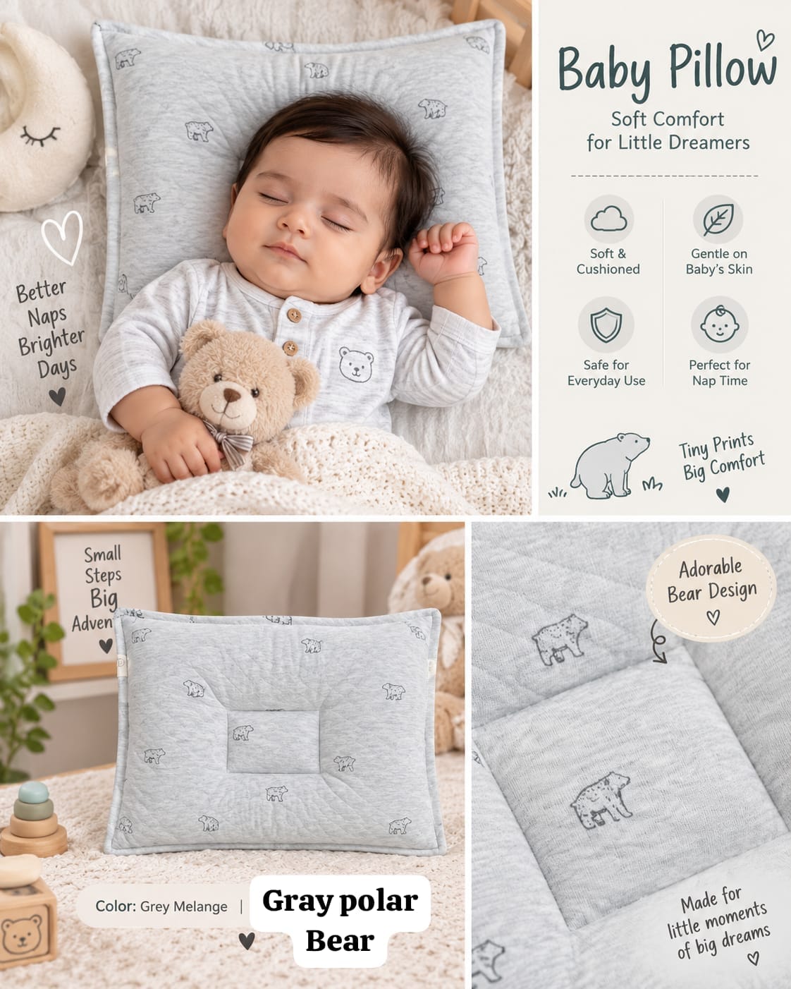 Soft Baby cushioned Flat Head Pillow | Soft & Gentle Support for Newborns to toddlers