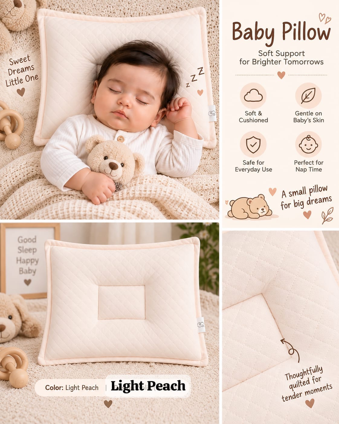 Soft Baby cushioned Flat Head Pillow | Soft & Gentle Support for Newborns to toddlers