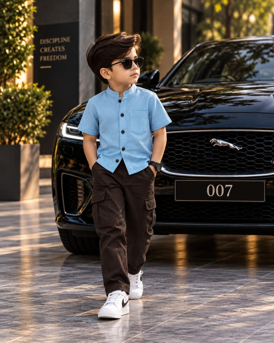 Stylish Cargo Pant Sets for Boys, Chinese collar shirt, Classic Edition, 3 yrs to 7yrs