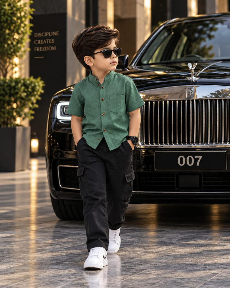 Stylish Cargo Pant Sets for Boys, Chinese collar shirt, Classic Edition, 3 yrs to 7yrs