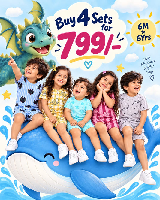 Unisex Short Sets, Buy 4 for 799/- | 6m to 7yrs | Playful Edition