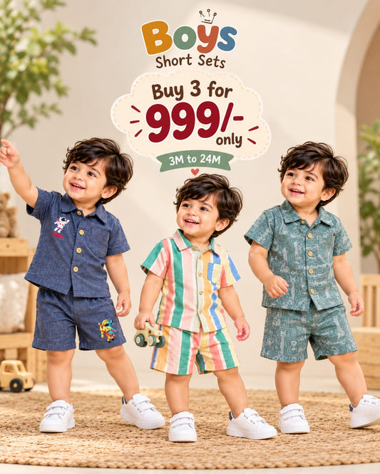 Boys Cotton Short Sets, 3m To 24m, Buy 3 for 999/-