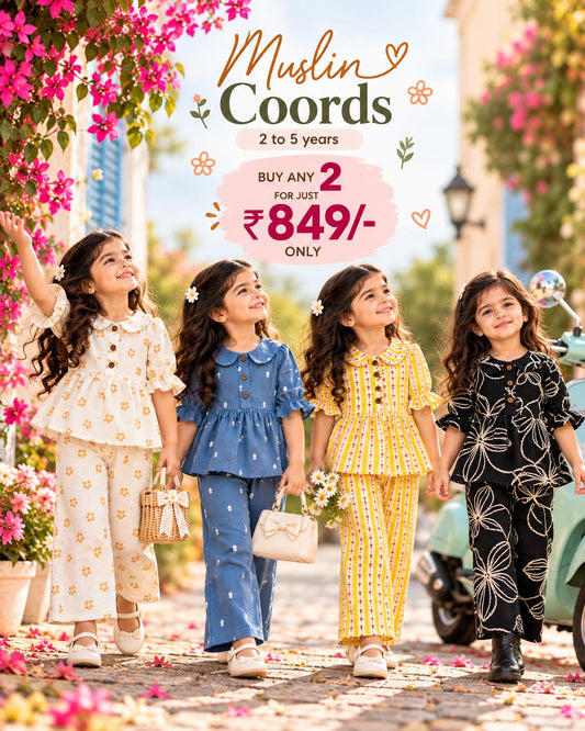 Muslin Peplum Coords for 2yrs to 5yrs, Trendy and Classy