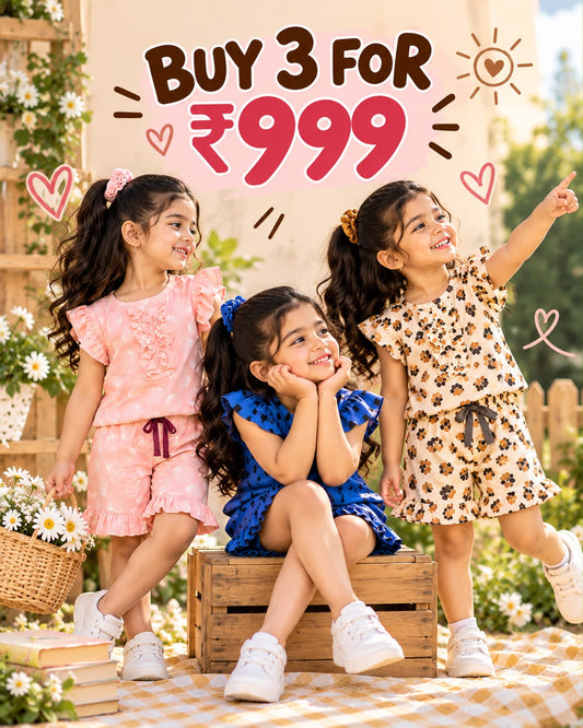 🎀 Cute Girls’ Frill Top & Shorts Set, For 3 Years To 12 Years