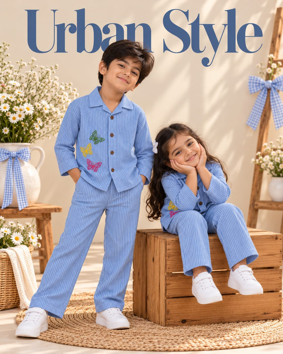 Candy striped Embroidery Unisex Coords for Daily wear for 2yrs -7yrs