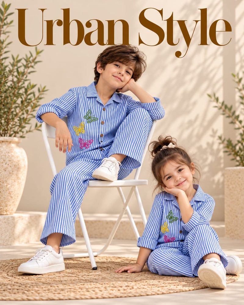 Candy striped Embroidery Unisex Coords for Daily wear for 2yrs -7yrs