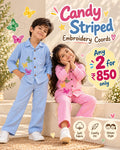 Candy striped Embroidery Unisex Coords for Daily wear for 2yrs -7yrs