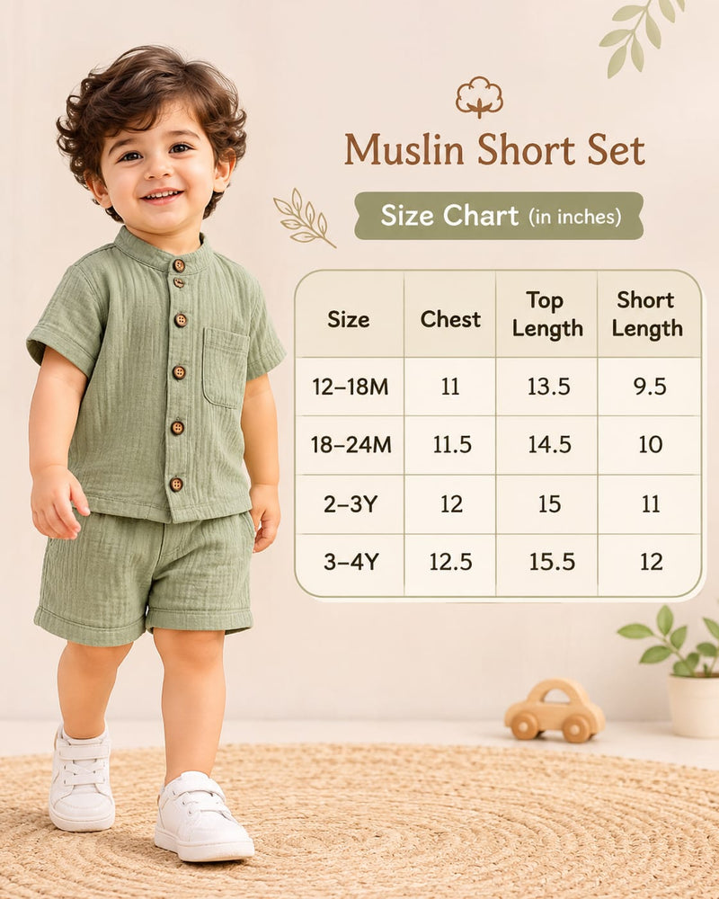 Size chart — Muslin Short Sets for 1 to 3yrs, Buy 3 for 999/-