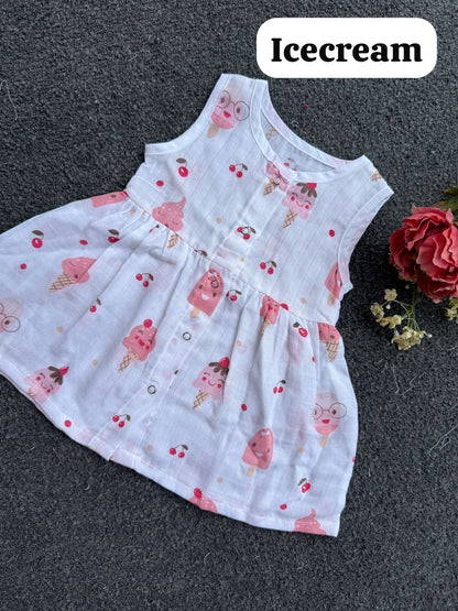Sleeveless Muslin Frocks 0-6m