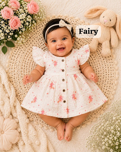 Baby Muslin full open button frocks (0-24 m), Soft & Comfortable