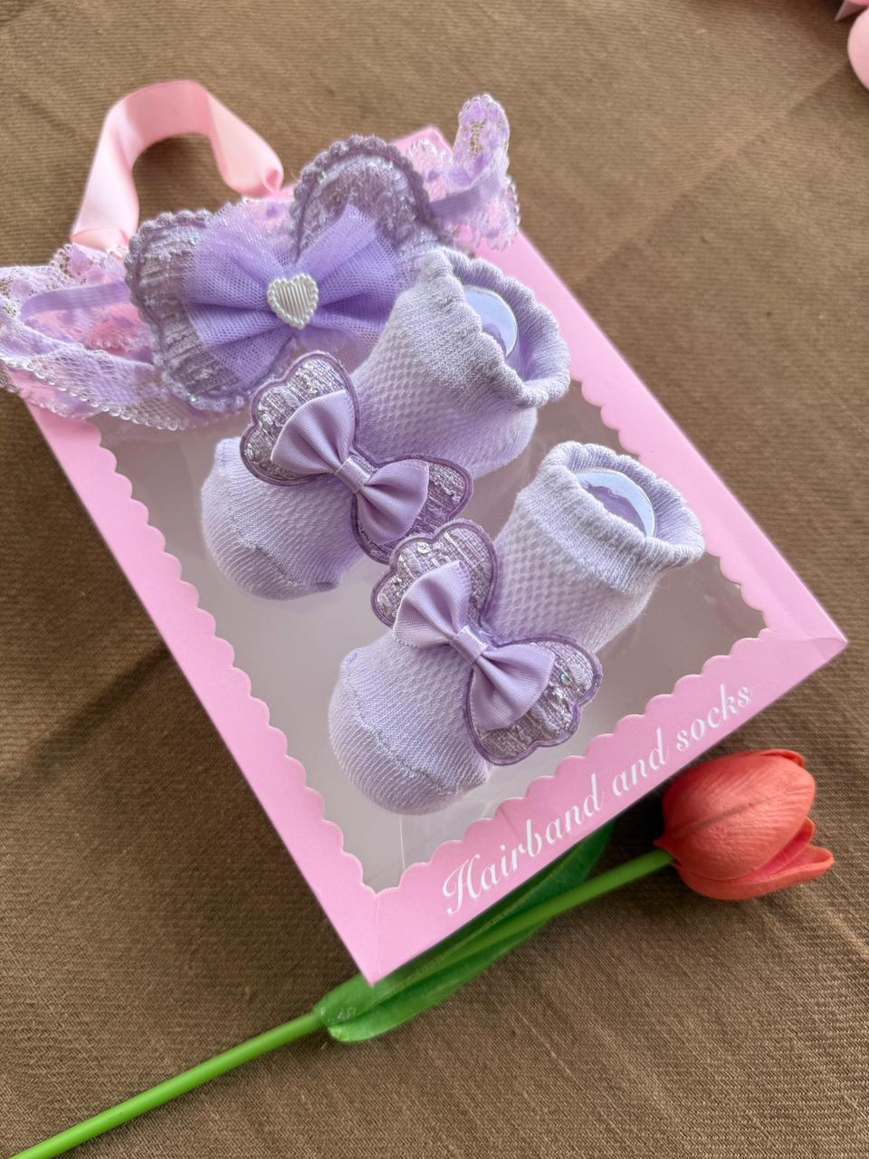 Korean Bow Hairband and Socks (0-6 Months) – Girls