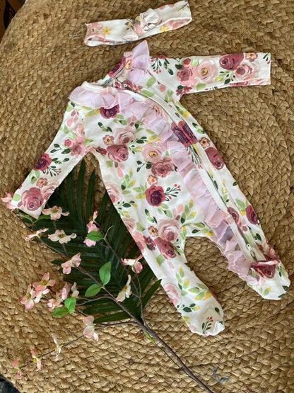 Newborn Baby Romper with Head Band – Girls
