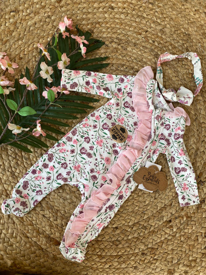 Newborn Baby Romper with Head Band – Girls