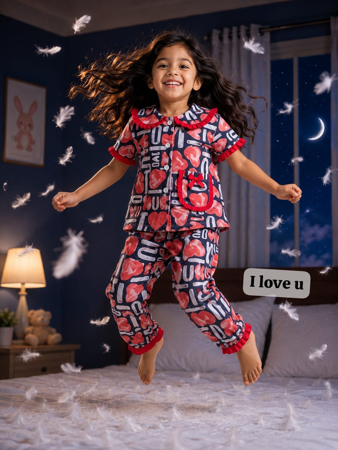 Peter Pan Ruffle Neck Night Suits for 3yrs to 11yrs |Dreams meet Fashion