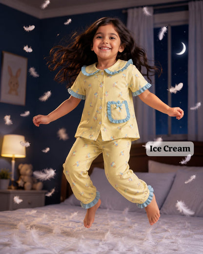 Peter Pan Ruffle Neck Night Suits for 3yrs to 11yrs |Dreams meet Fashion