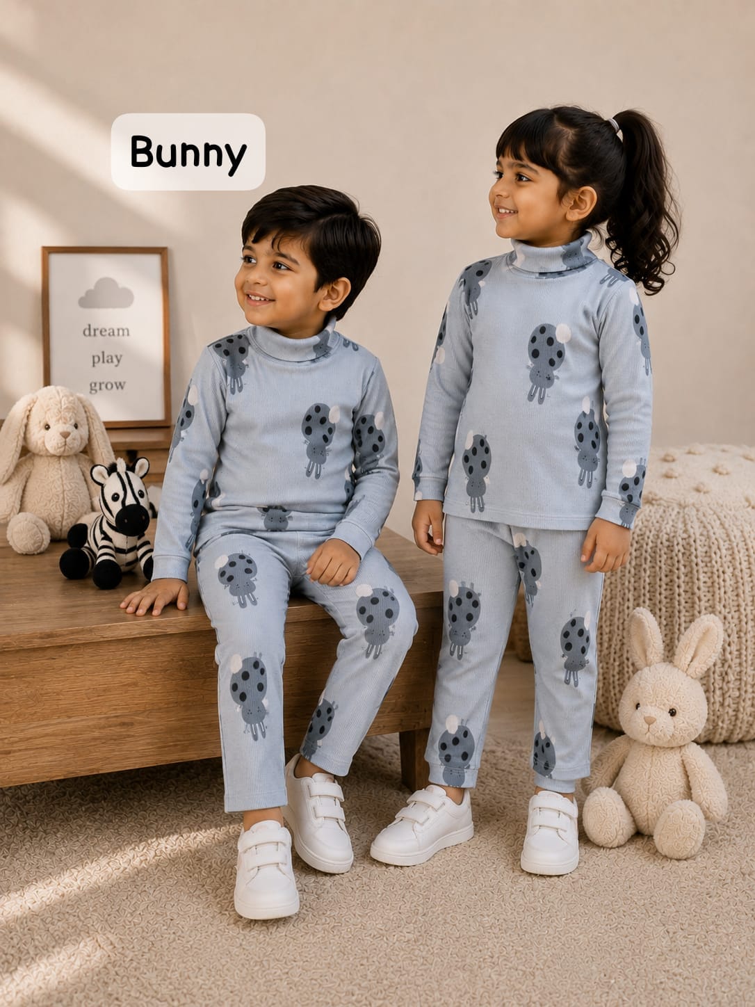 High Collar Neck Pant Sets for 2yrs -5yrs| Soft Ribbed Cotton