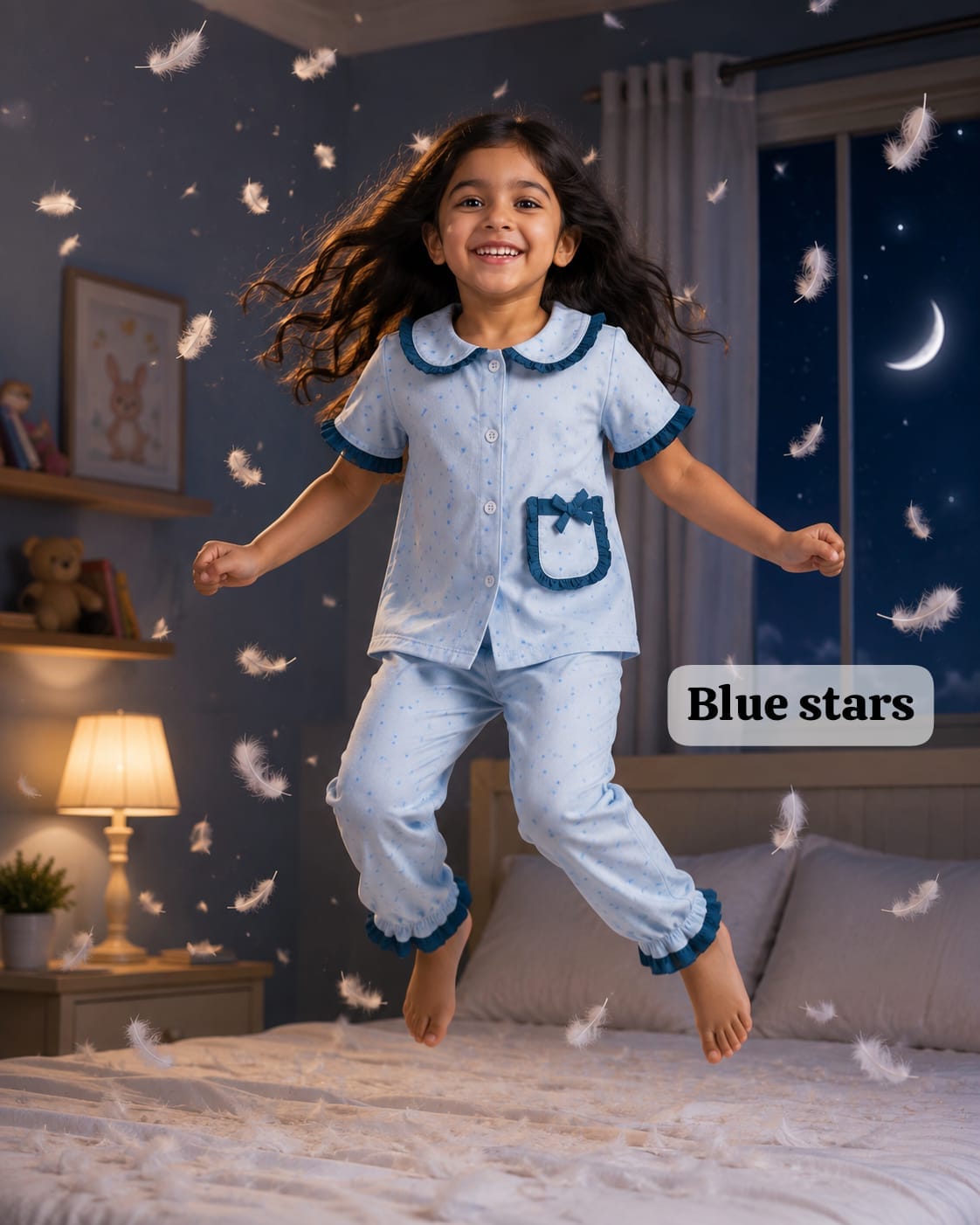 Peter Pan Ruffle Neck Night Suits for 3yrs to 11yrs |Dreams meet Fashion