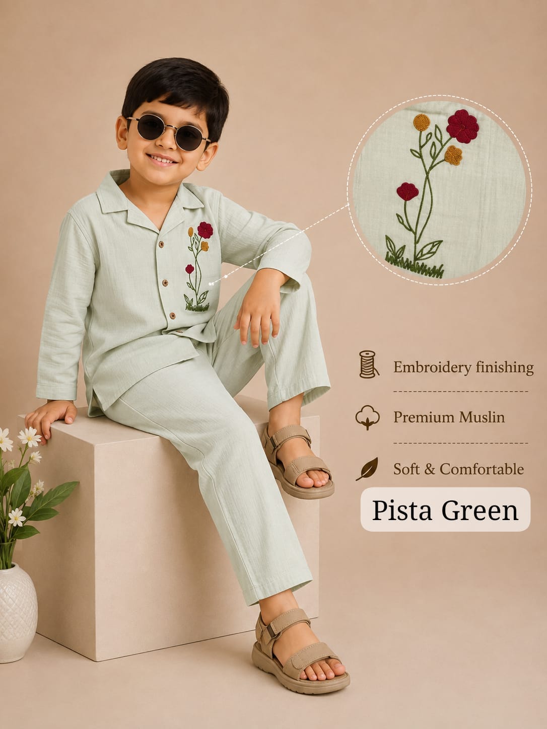 Premium Muslin Embroidered Pant Sets for 2-7yrs